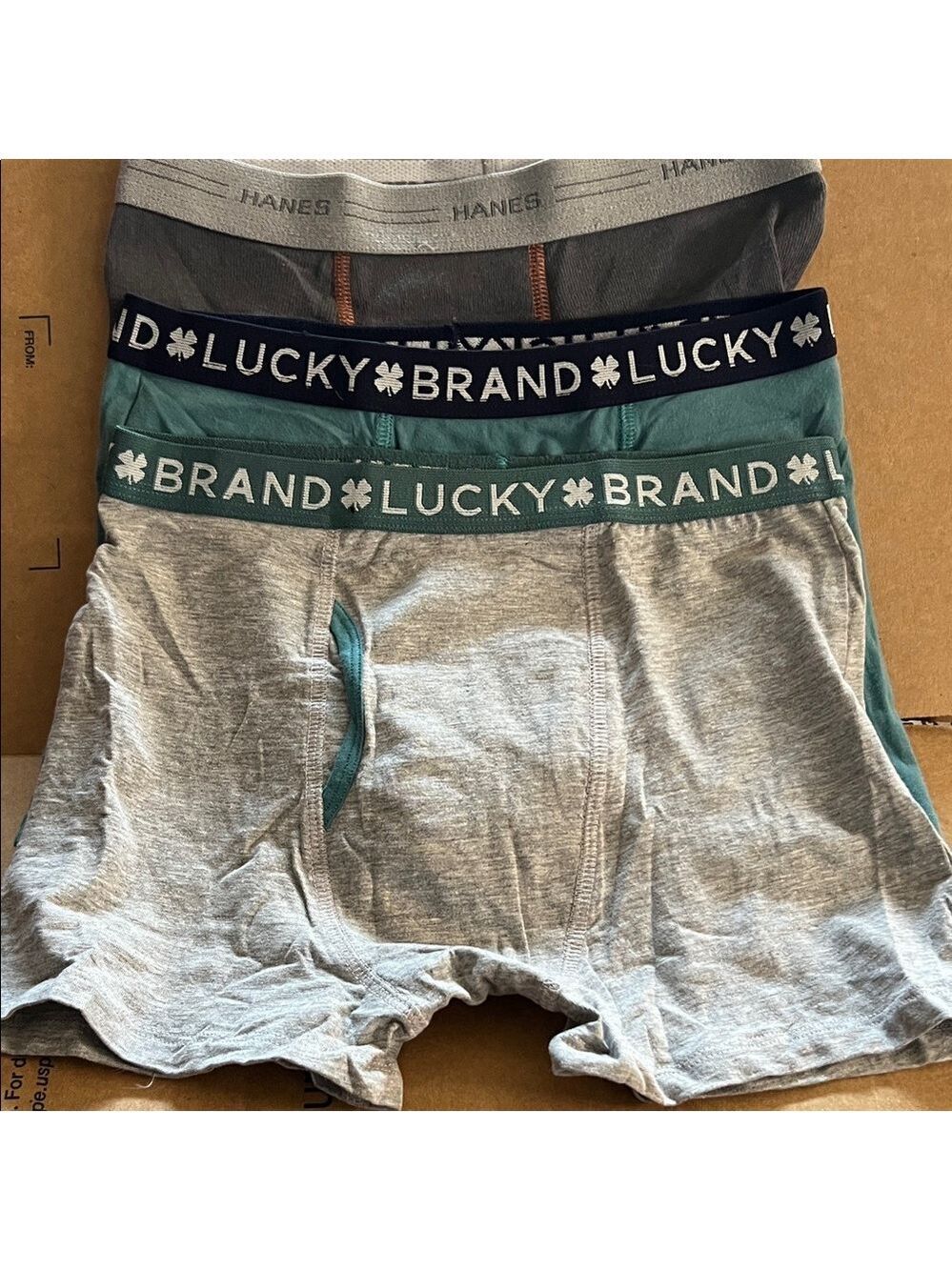 New Youth Lucky Brand Boxer Briefs 2, Hanes 1, in Gray, Teal & Navy Waistbands